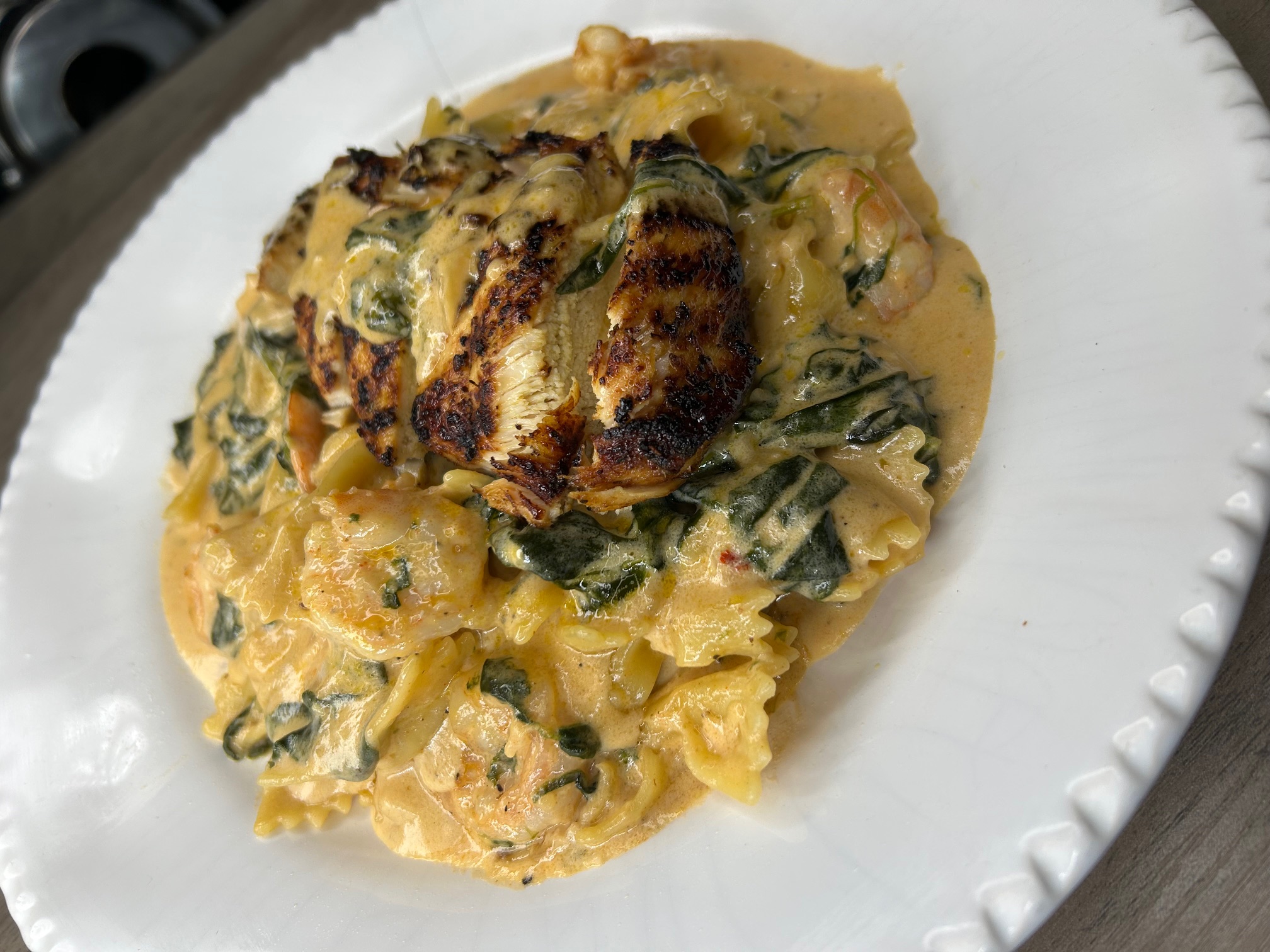 Bow tie cajun pasta with chicken and shrimp